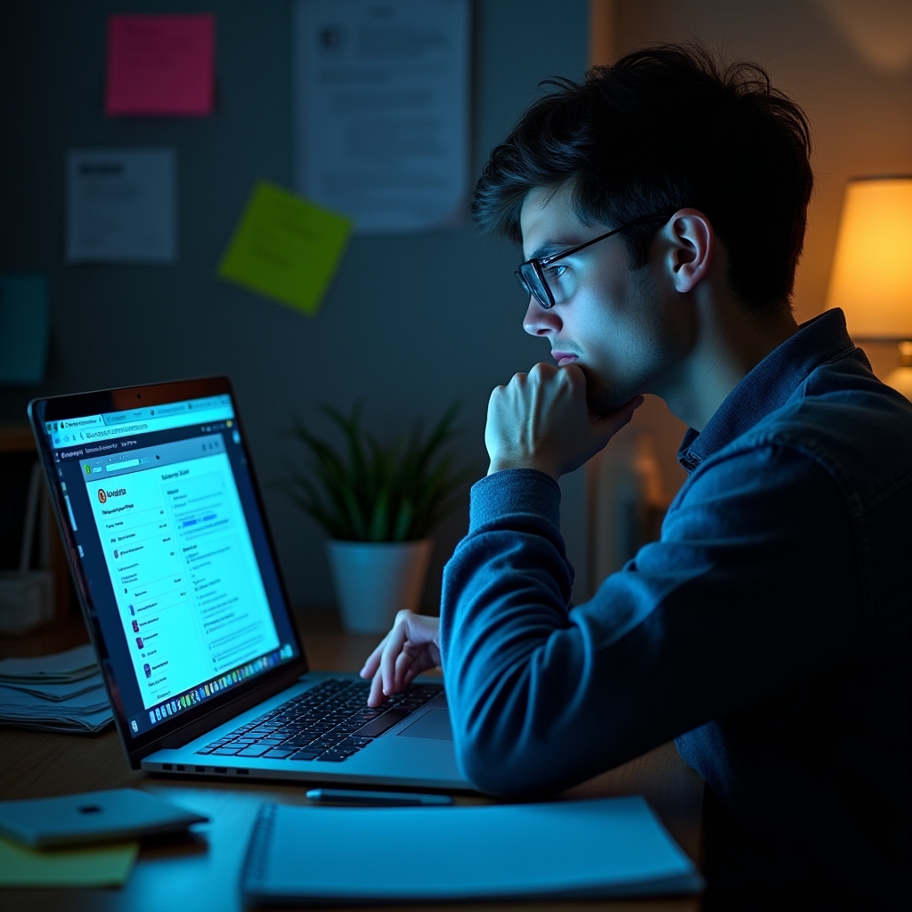 Person sitzt vor aufgeklapptem Laptop mit vielen offenen Browser-Tabs, symbolisch für kognitive Überlastung